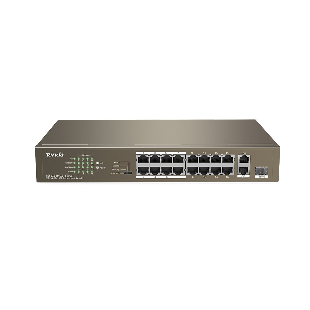 Tenda TEF1118P 16-Port PoE Switch (150W)